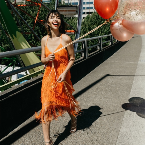 asos orange fringe dress